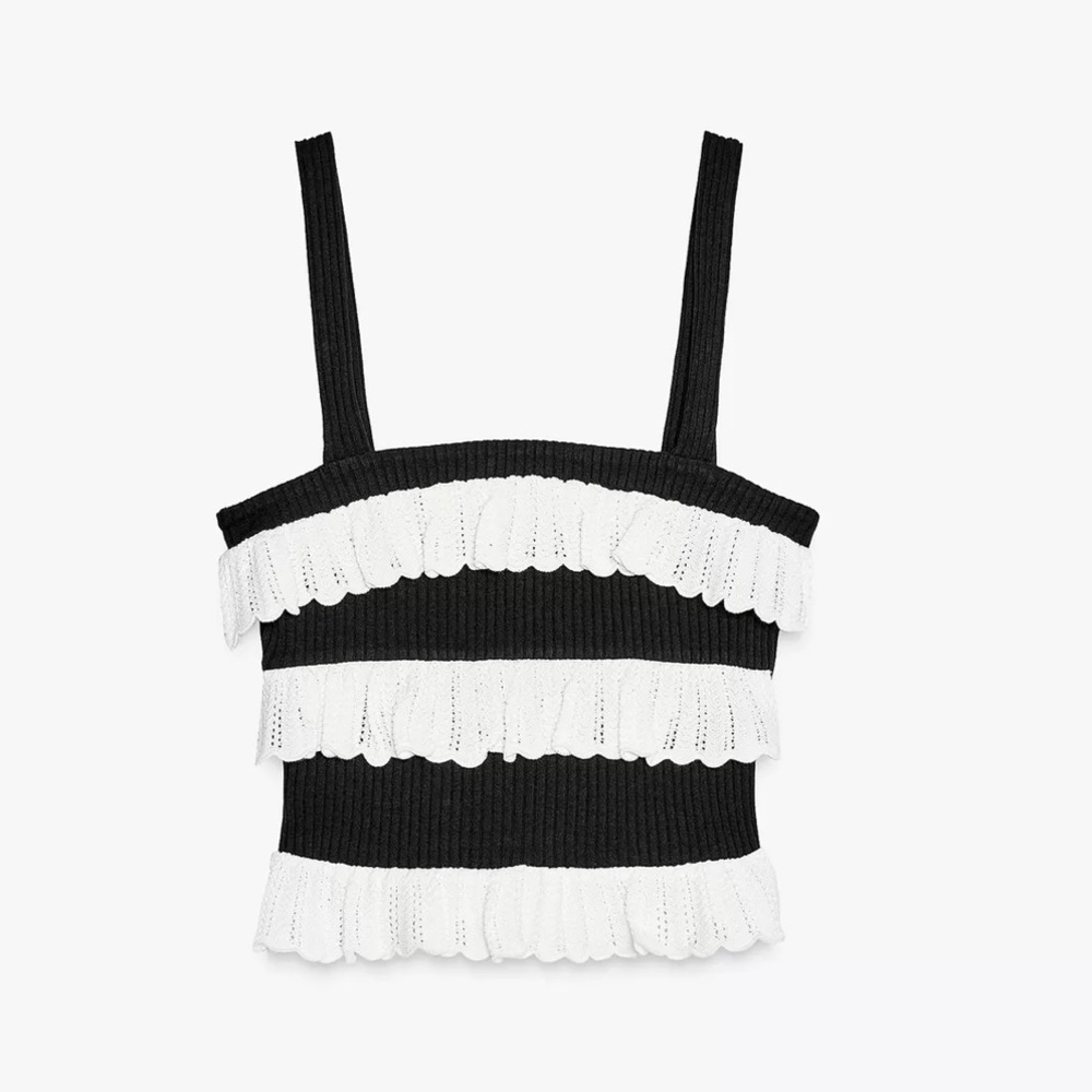 NWT - Zara Black Ruffled Tank Top